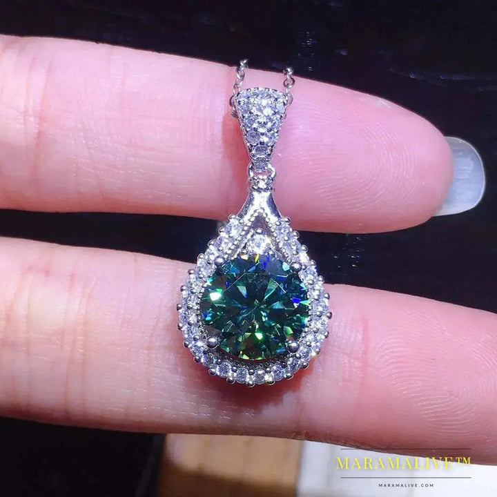 2ct Green Moissanite Silver Wedding Necklace Gift Charm