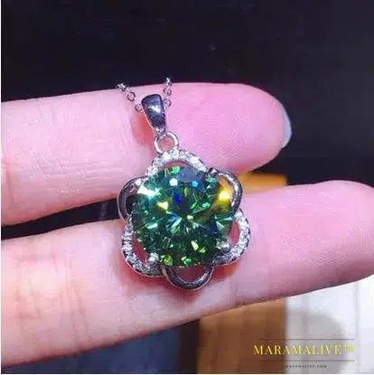 2ct Green Moissanite Silver Wedding Necklace Gift Charm