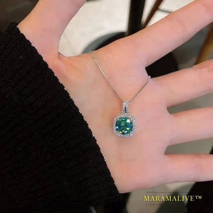 2ct Green Moissanite Silver Wedding Necklace Gift Charm