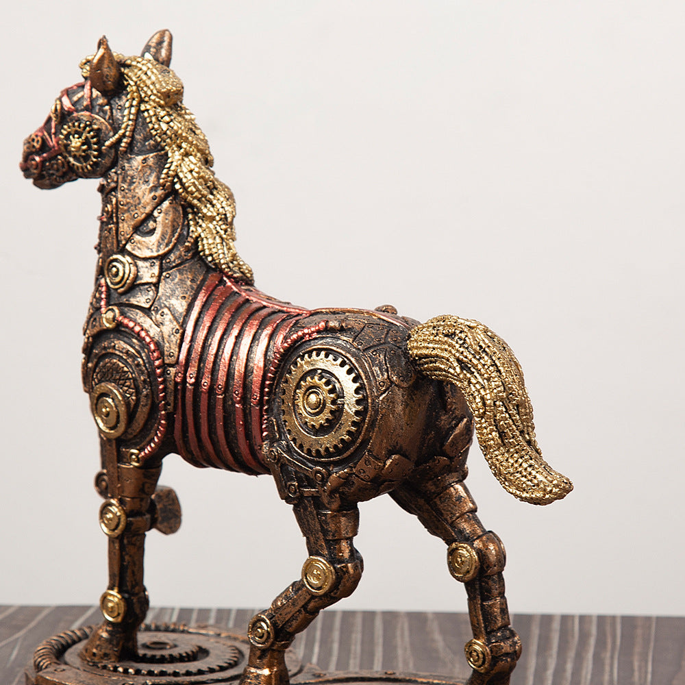 A Punk Whale Ship Steampunk Statue Tabletop Decoration Object Accessories of a horse on a wooden table by Maramalive™.