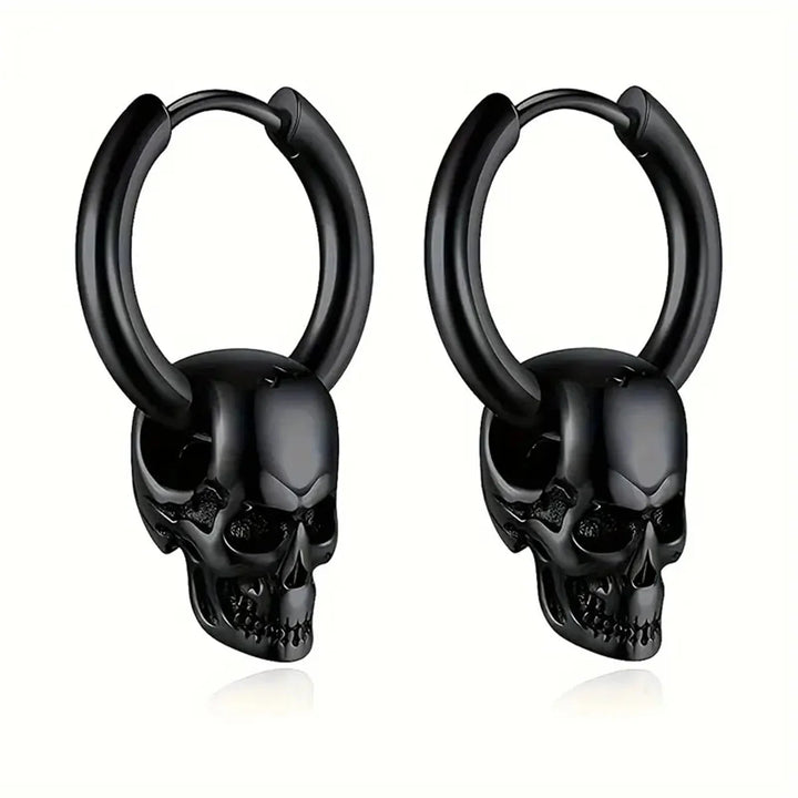 2pcs 316L Stainless Steel Vintage Skull Earrings - Unusual Gothic Punk Dark Jewelry with Lucky Charm Trend