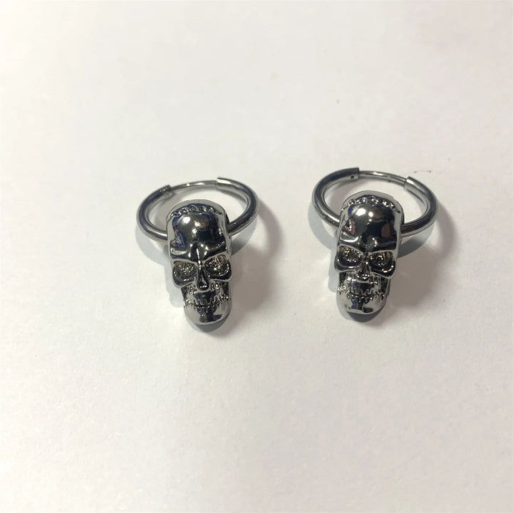 2pcs 316L Stainless Steel Vintage Skull Earrings - Unusual Gothic Punk Dark Jewelry with Lucky Charm Trend