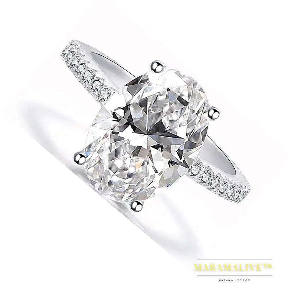 3 Carat Oval Moissanite Ring - Silver, Diamond Alternative