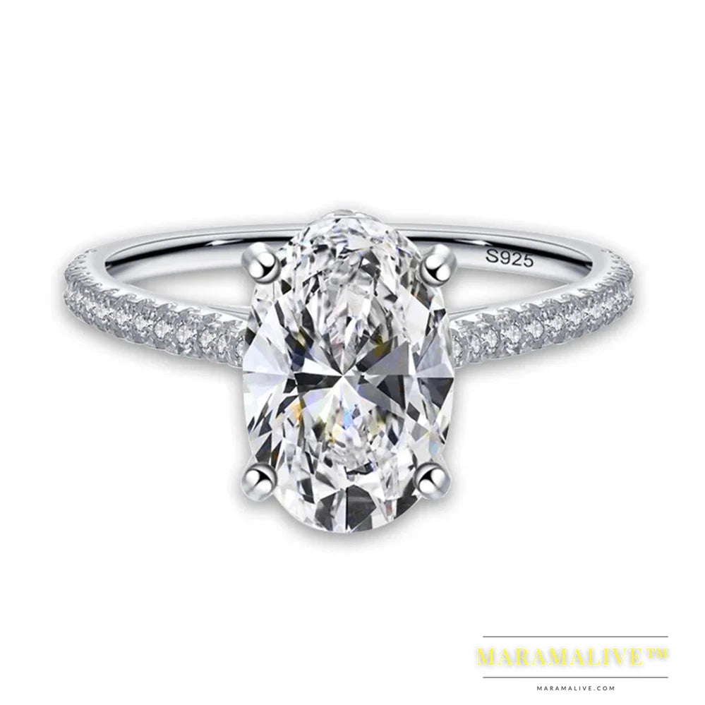 3 Carat Oval Moissanite Ring - Silver, Diamond Alternative