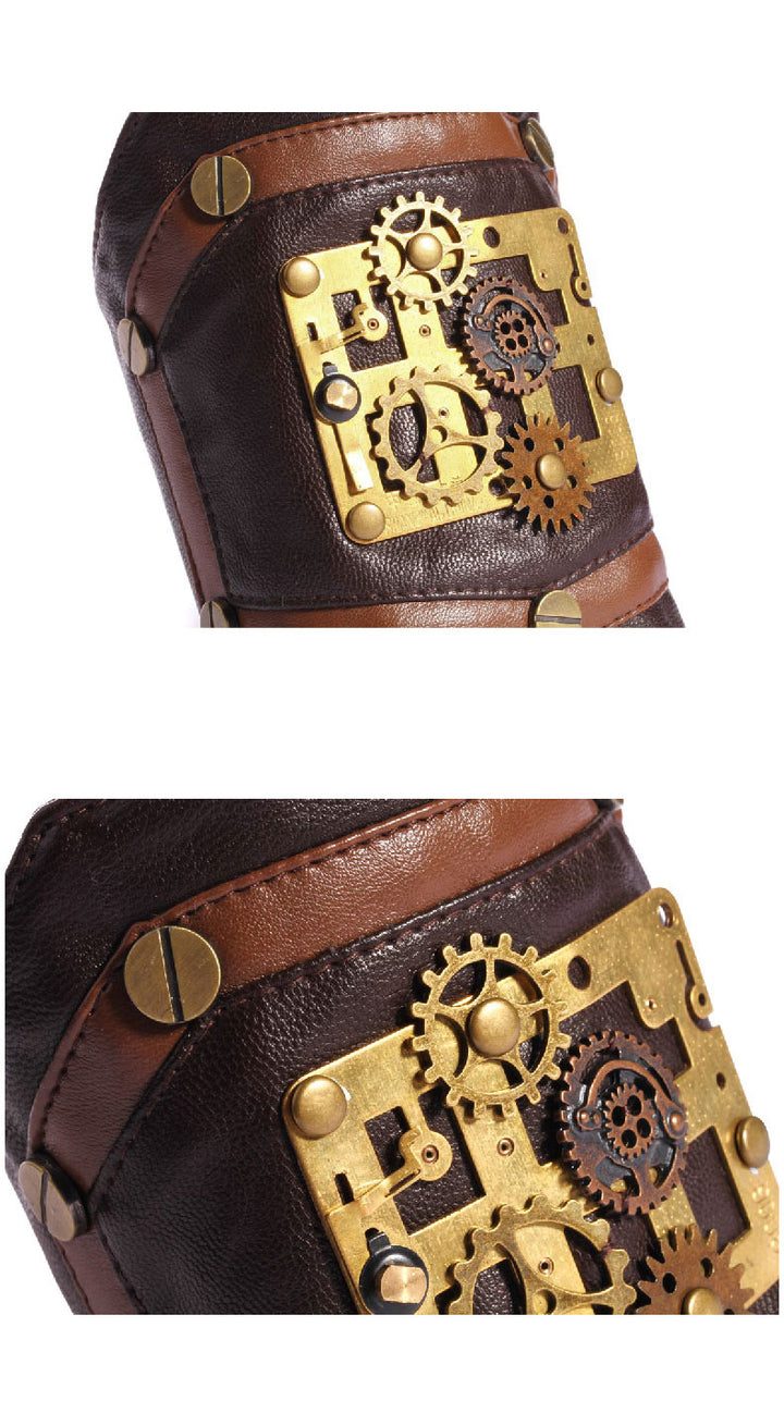 Maramalive™ Steampunk Industrial Revolution Gear Leather Armband with gears on them.