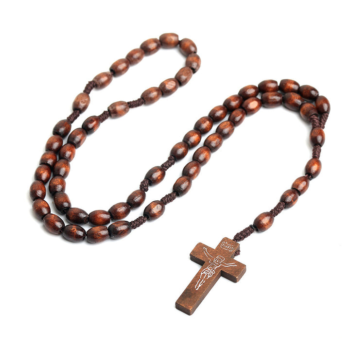 A Maramalive™ Handmade Natural Wooden Beads Cross Necklace.