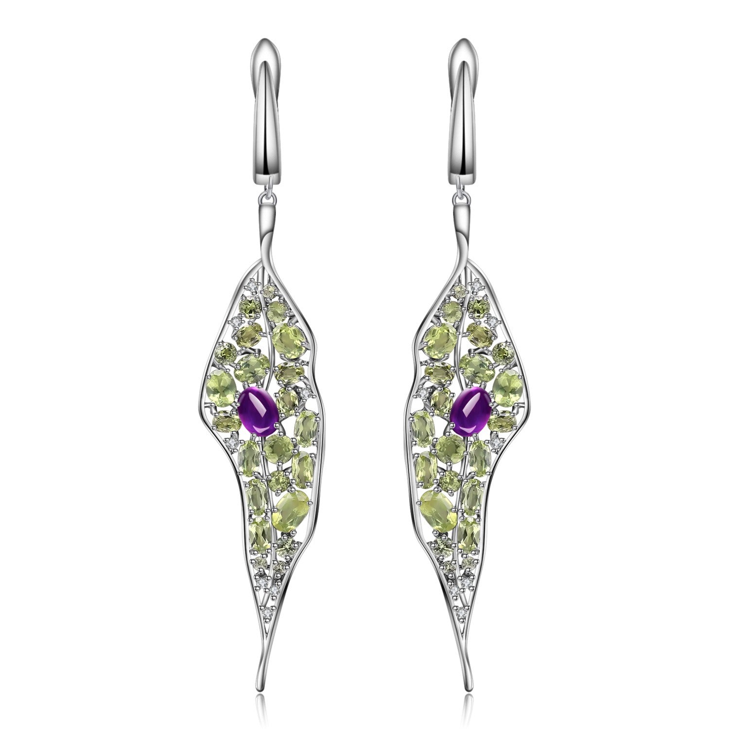 A pair of Maramalive™ earrings with the Jewelry Design 925 Silver Personalized Jewelry Ring Amethyst Peridot stones.