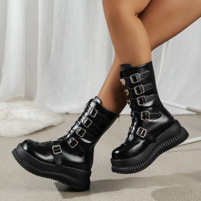 Heart Platform Shoes Dark Punk Mid-calf Boots Female