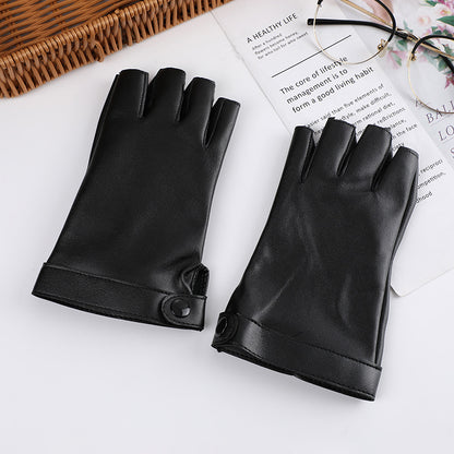 A group of Steampunk Half Finger Gloves - Fashion Statement in PU Leather by Maramalive™ on a table.