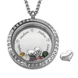 A Maramalive™ Love personalized name custom engraved necklace with a heart and birthstones. Choose your families names to personalized this gift for The Remarkable Woman in your life.