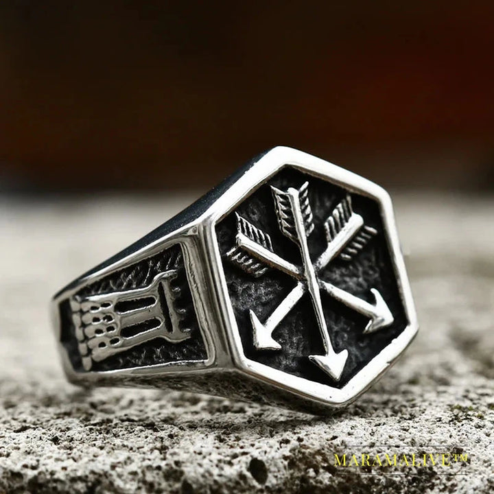 316L Stainless Steel Viking Cross Compass Runic Pirate Men's Ring Nautical Fashion Jewelry