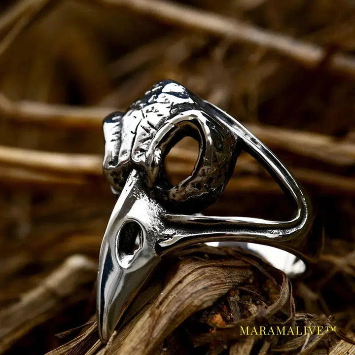 316L Stainless Steel Viking Totem Huge Thor Mjolnir Amulet Scandinavian Skull Crow Ring For Boy Man Jewelry