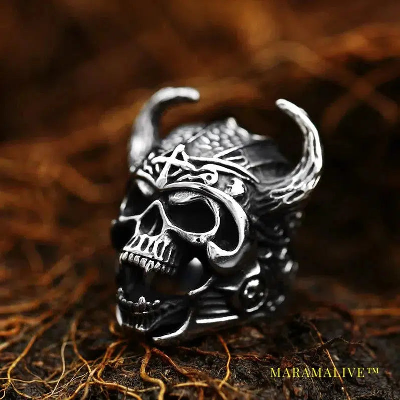 316L Stainless Steel Viking Warrior Skull Rings Amulet for men scandinavian Nordic God of War fashion biker jewelry