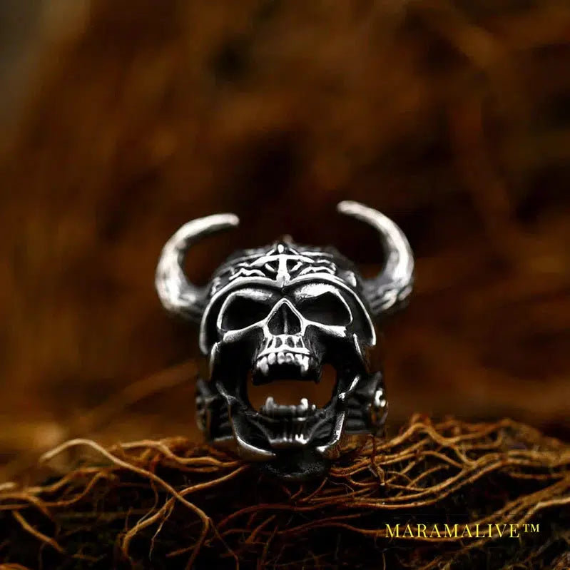 316L Stainless Steel Viking Warrior Skull Rings Amulet for men scandinavian Nordic God of War fashion biker jewelry