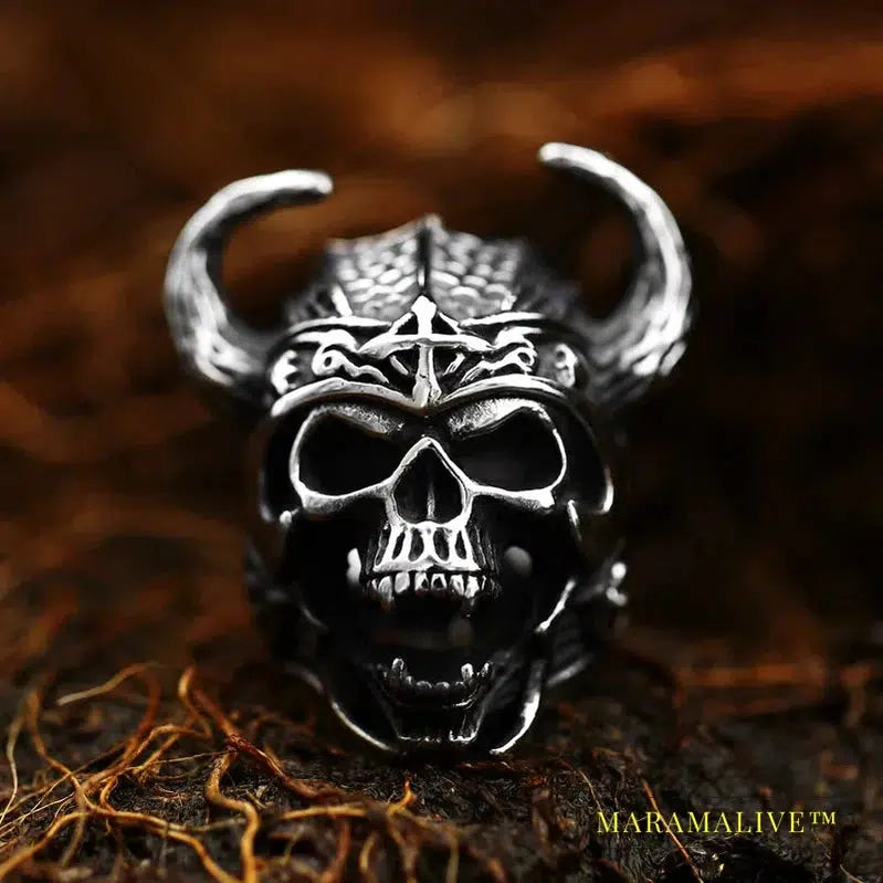 316L Stainless Steel Viking Warrior Skull Rings Amulet for men scandinavian Nordic God of War fashion biker jewelry