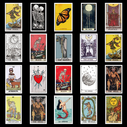 A collection of Maramalive™ Traditional Style 60 tarot cards on a white background.