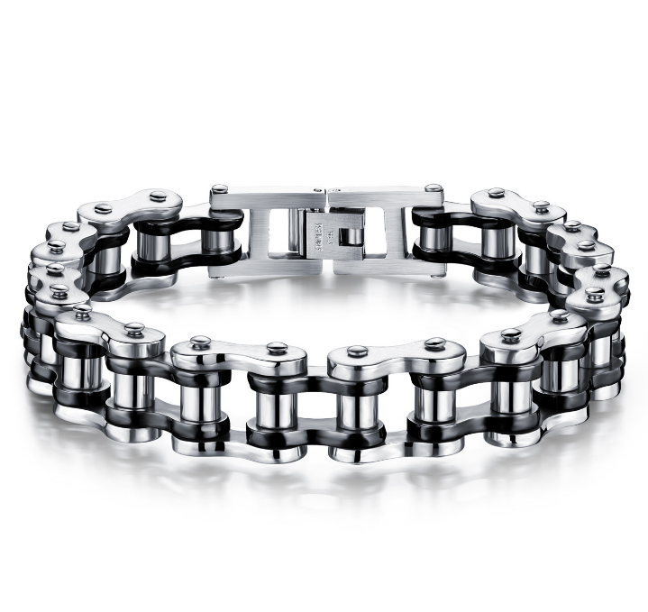 A Punk Rock Stainless Steel Biker Bracelet with Link Chain - Men's Motorcycle Bike Chain Jewelry by Maramalive™.
