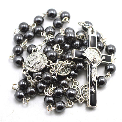 Black rosary necklace religious necklace