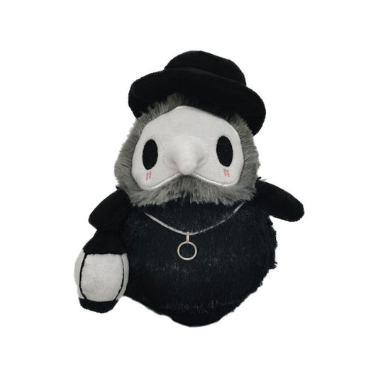 A Maramalive™ Steampunk Plague Doctor Plush Toy Plague Crow with a hat and a ring.