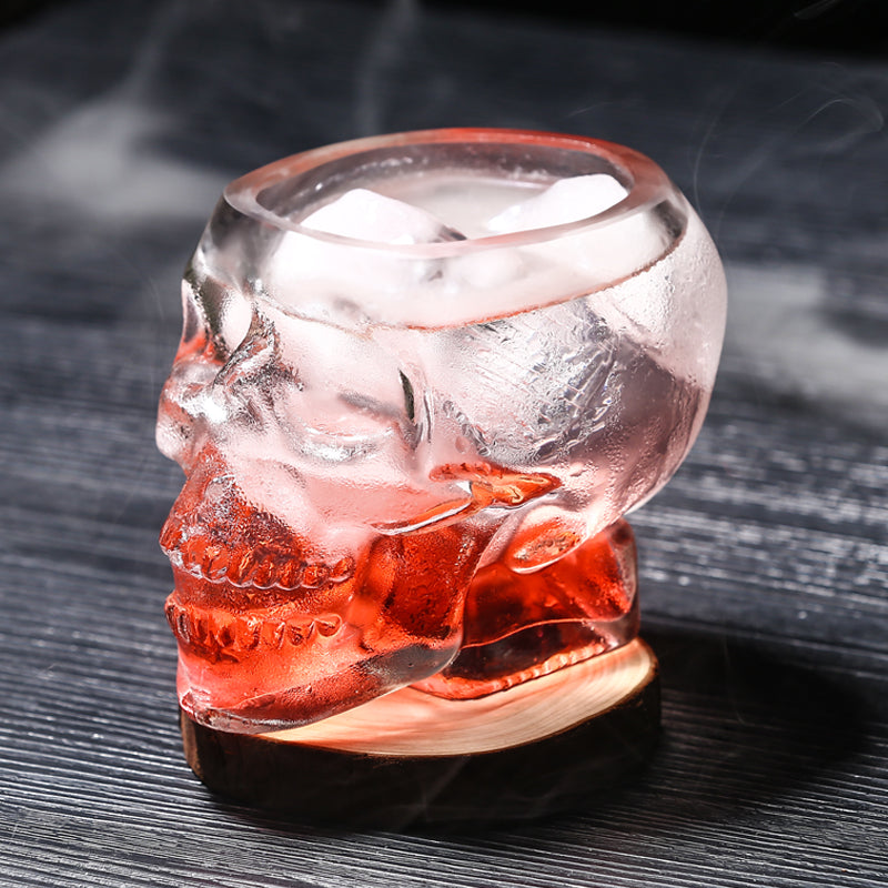 A Maramalive™ Skull Wine Glass with ice in it.