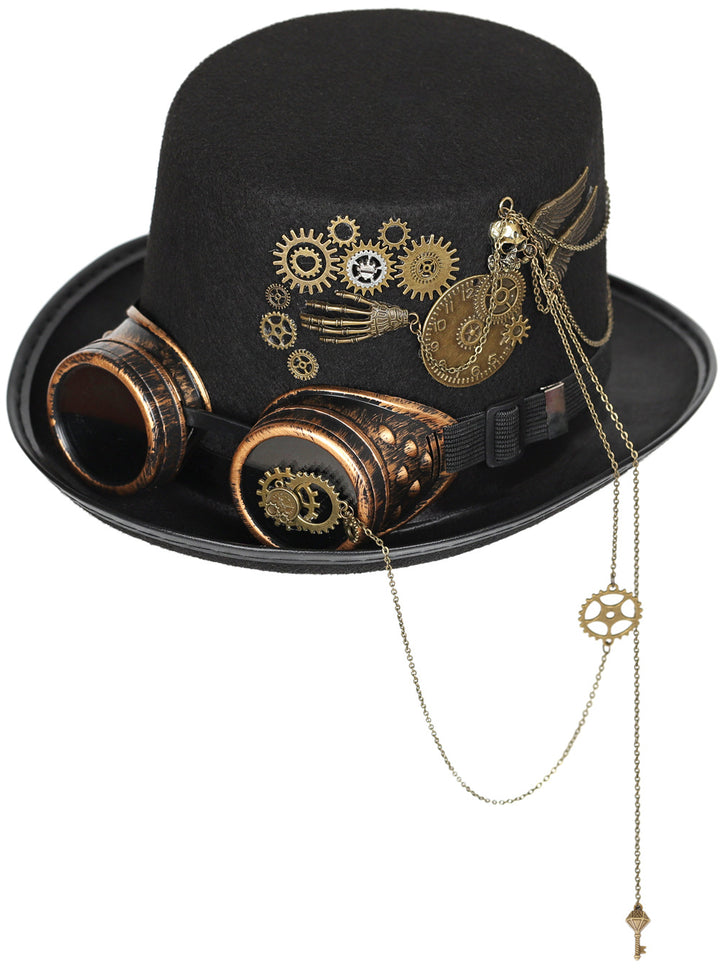 A mannequin with a Gear Goth Glasses Retro Steampunk Topper top hat and goggles by Maramalive™.