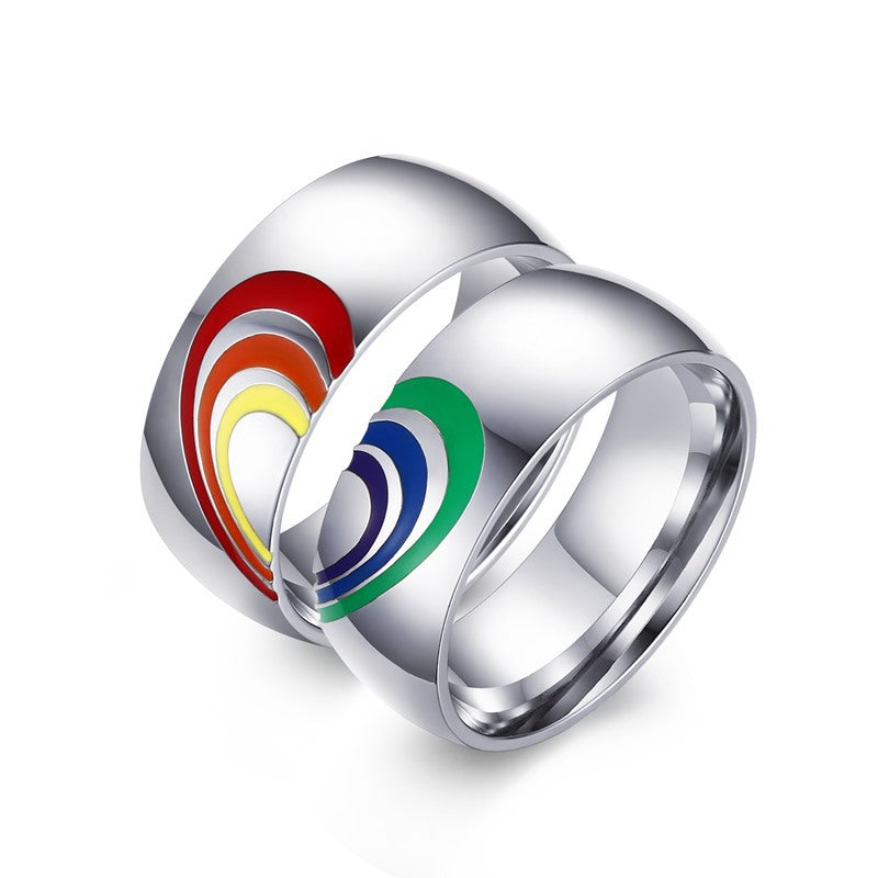 Trend Titanium Steel Rainbow Couple Ring