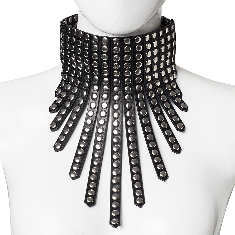 A mannequin wearing a Maramalive™ Punk Vegan Leather Collar with Rivets and Studs.