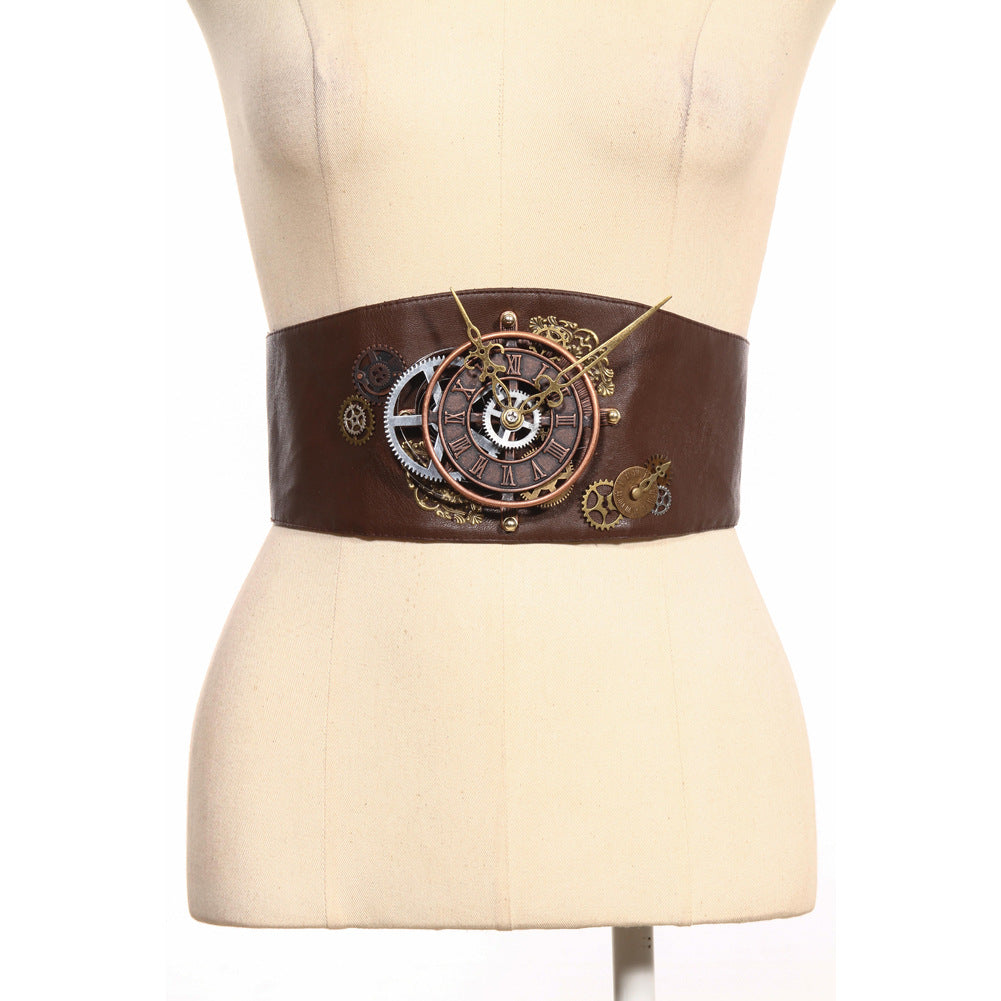 Maramalive™ Steampunk Wide Belt Girdle with clock and gears.