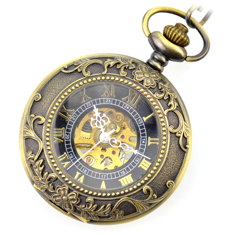 An ornate MONTRE STEAMPUNK FASHIONAL pocket watch with a chain on a white background.