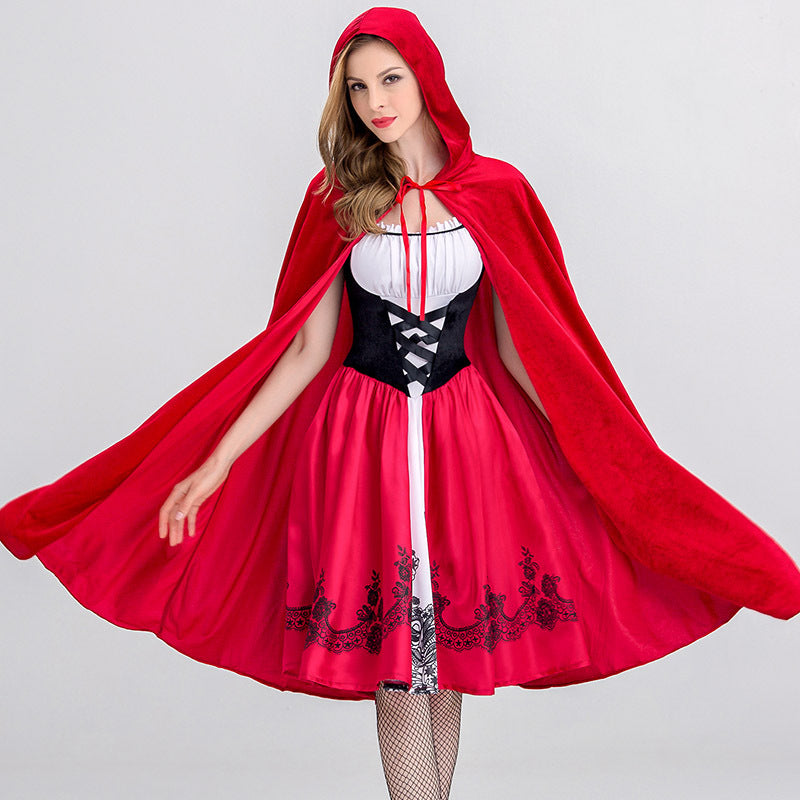 A woman in a Halloween Little Red Riding Hood costume by Maramalive™.