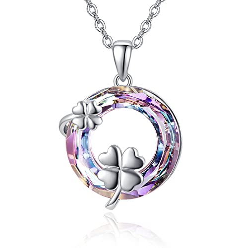 Maramalive™ Four Leaf Clover Necklace 925 Sterling Silver Shamrock Pendant Necklace Crystal Jewelry Mothers Day Gifts For Mom Women Girls.