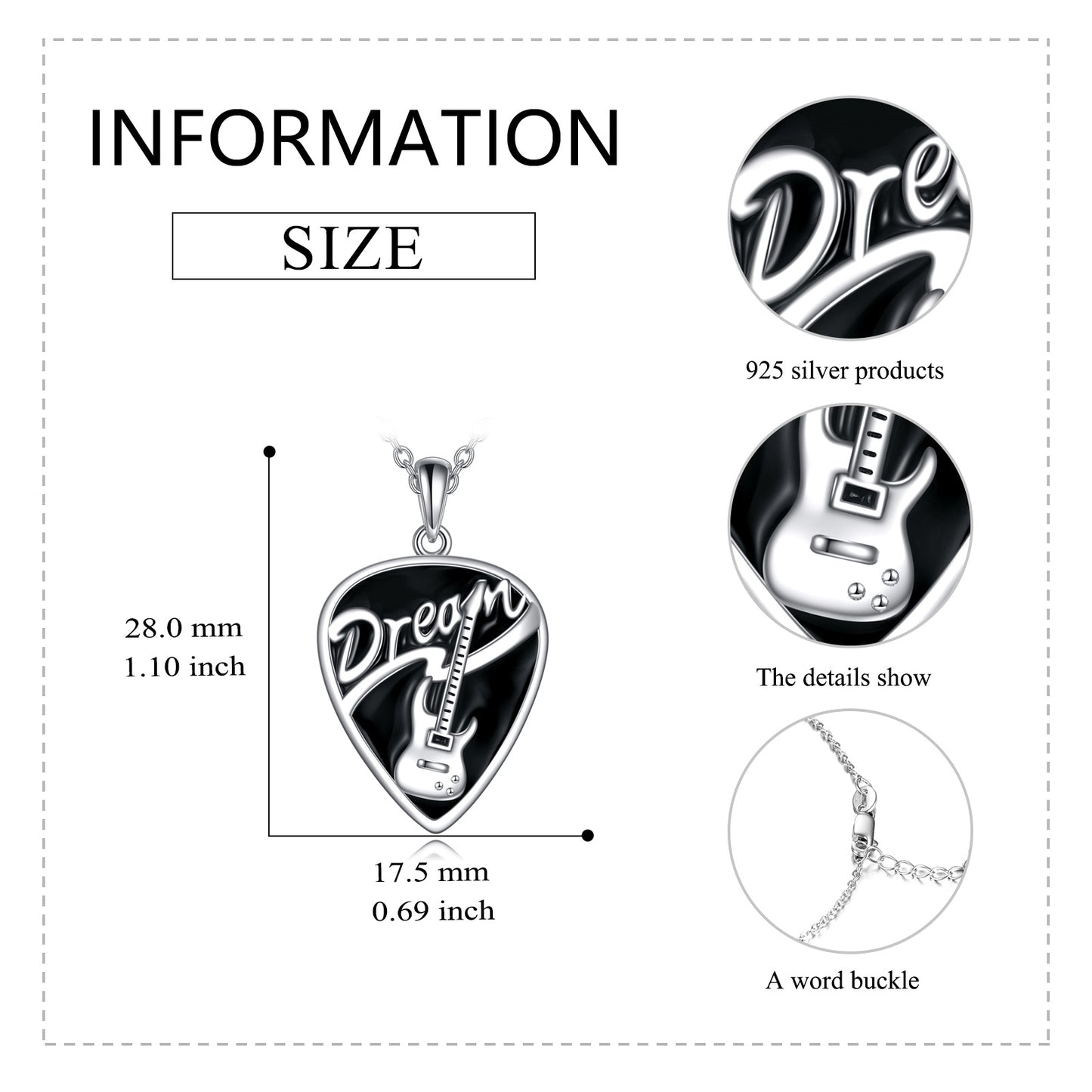 Sterling Silver Music Guitar Pick Pendant Necklace Jewelry Gifts for Women