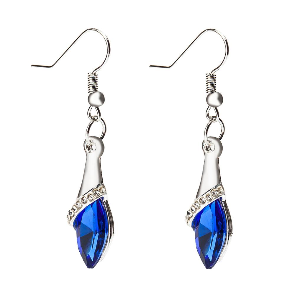 A pair of Maramalive™ Horse Eye Crystal Drop Earrings with blue crystals on them.