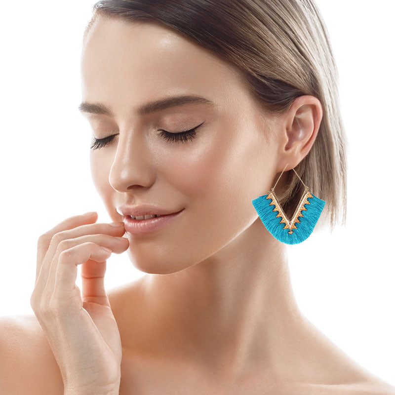 Maramalive™ Amazing New Geometric Earring alloy V Blue and gold color tassel earrings.