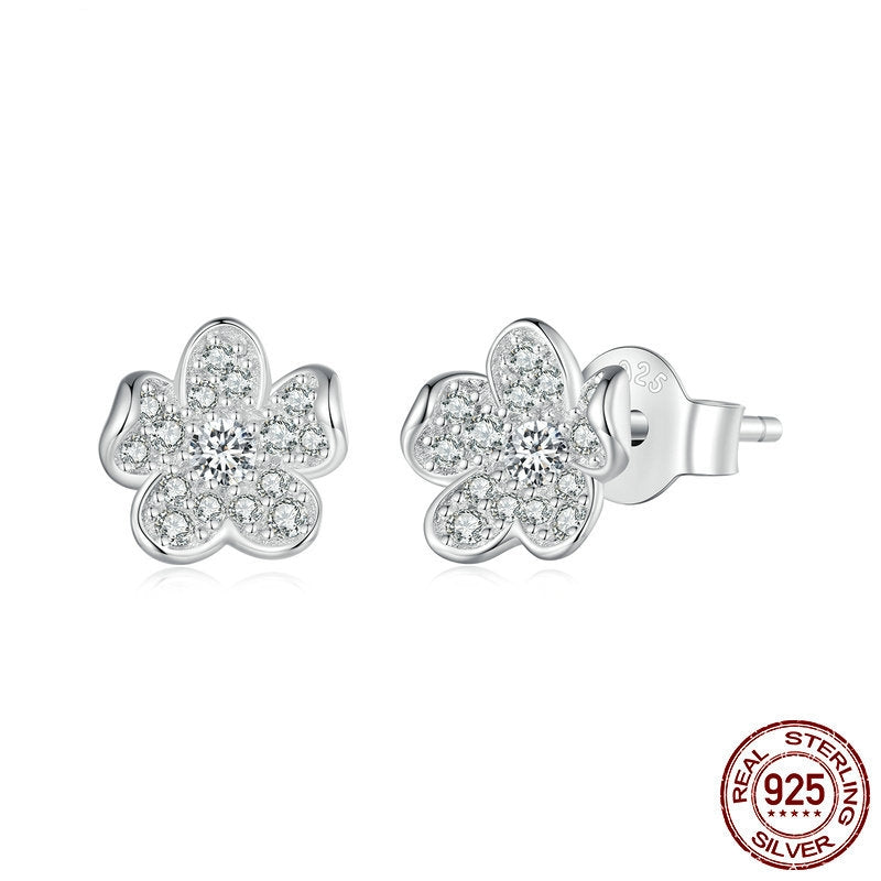 S925 Sterling Silver Flower Zircon Inlaid Stud Earrings from Maramalive™