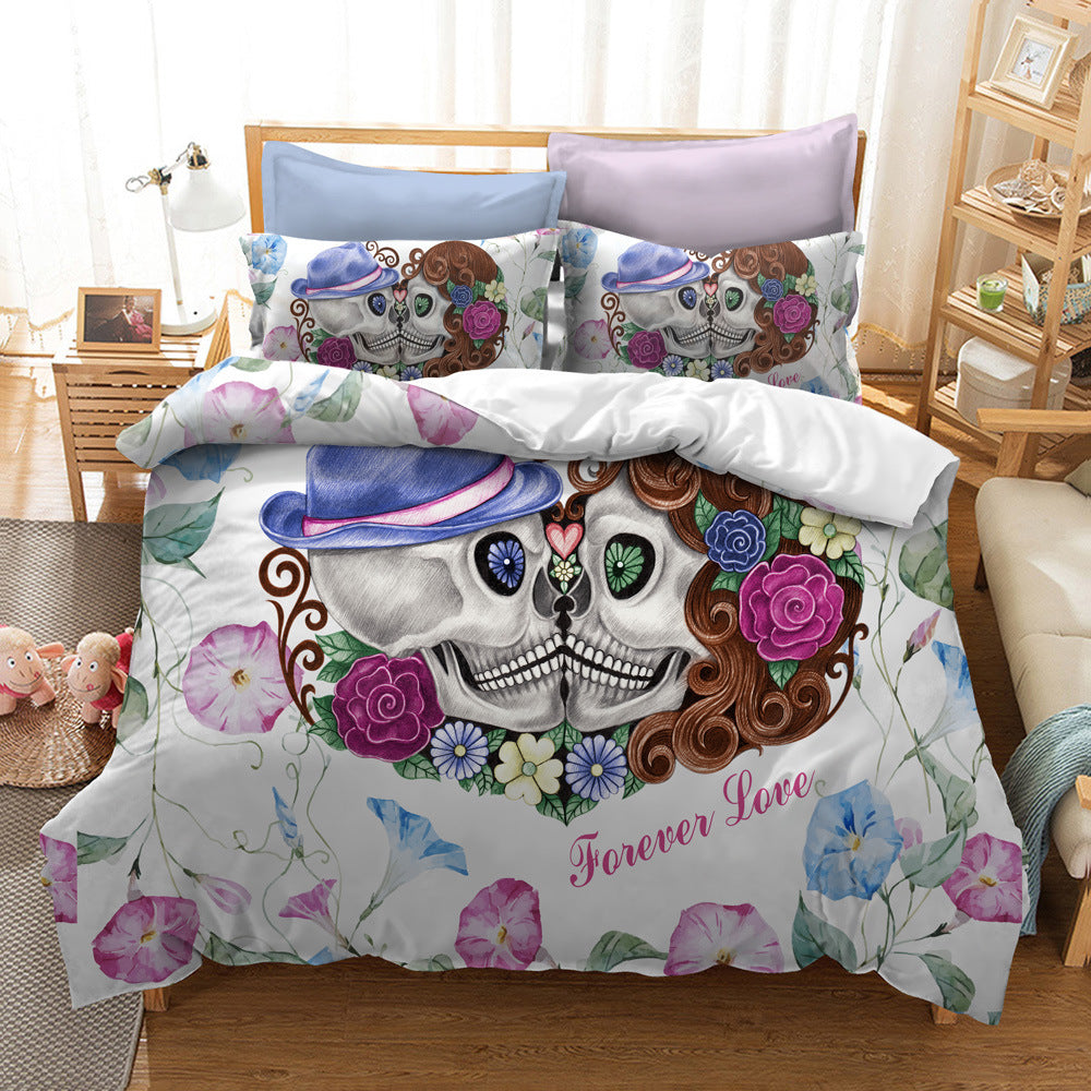 Watercolor Floral Skull Bedding Series duvet cover set by Maramalive™.