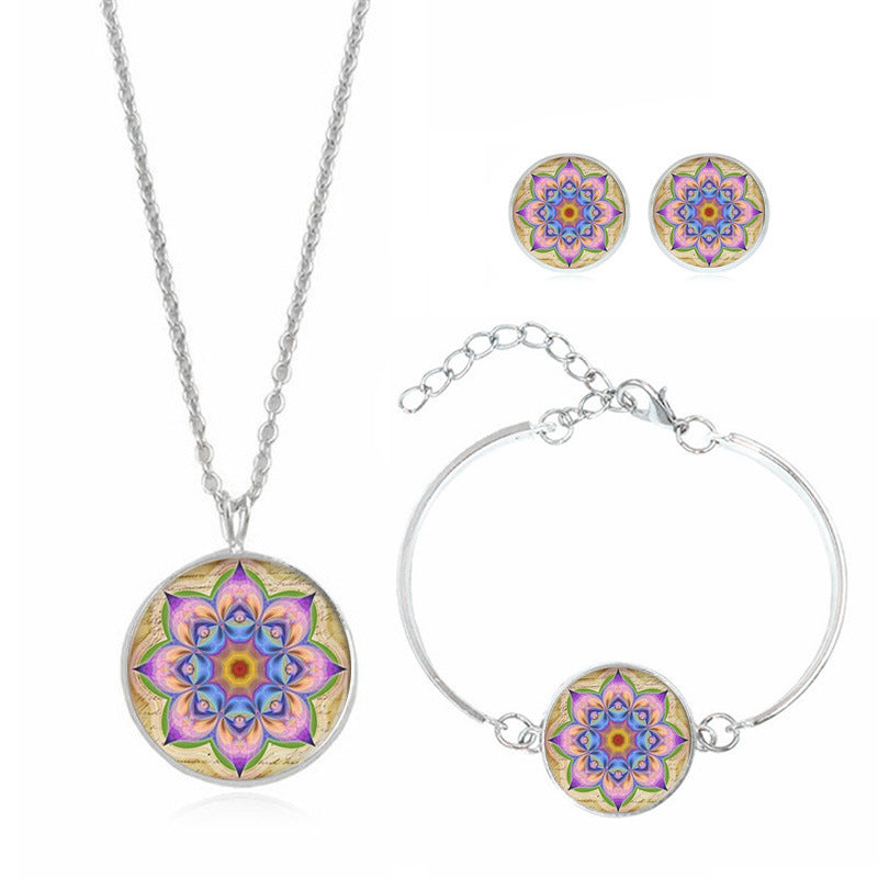 A Maramalive™ Magical Mandala Flower Time Gemstone Jewelry Set for Someone Special: A Stunning Gift for the Woman You Love necklace, bracelet, and earrings set.