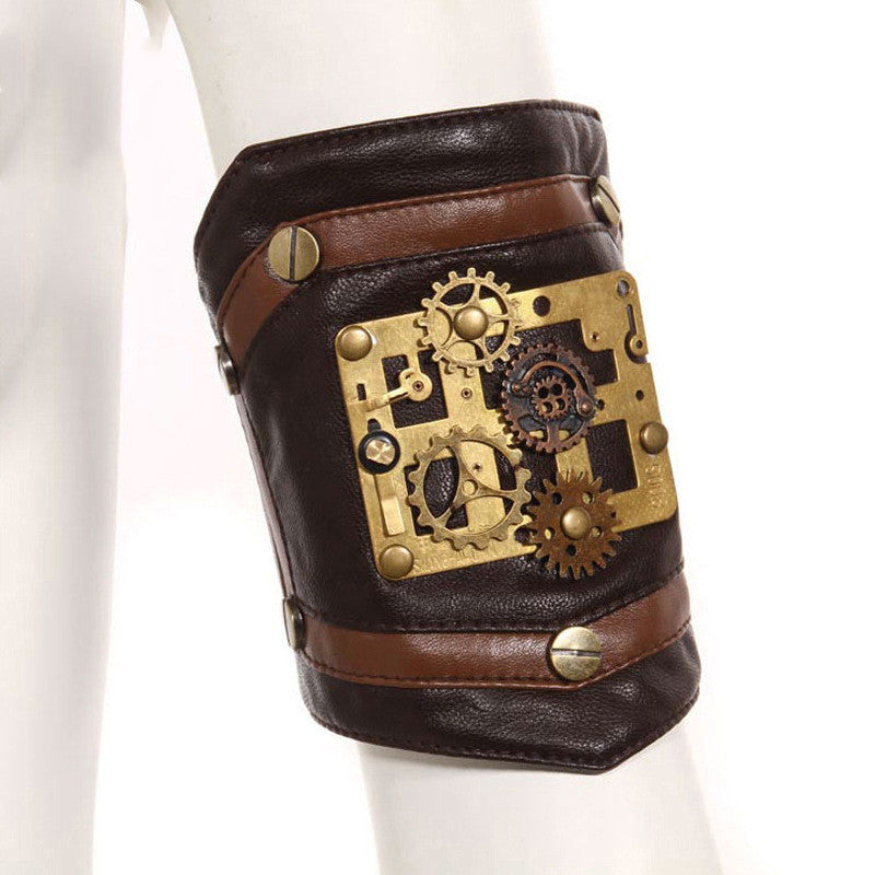 Maramalive™ Steampunk Industrial Revolution Gear Leather Armband with gears on them.