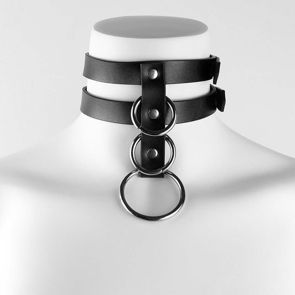 A mannequin wearing a Maramalive™ Punk Vegan Leather Collar with Rivets and Studs.
