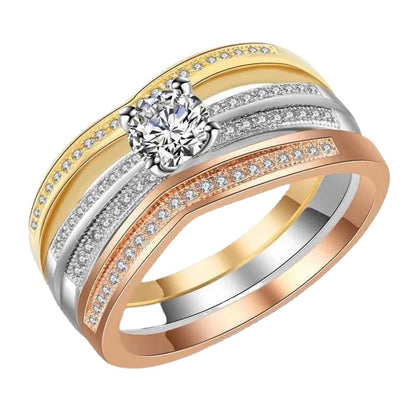 European And American Tri-color Mixed Diamond Ring