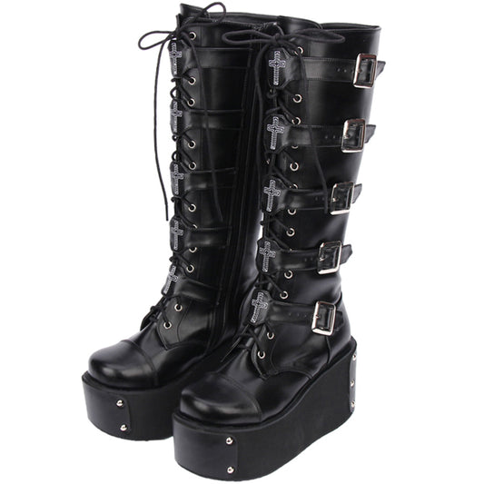 A pair of Maramalive™ Punk High Boots with Cross Accents.