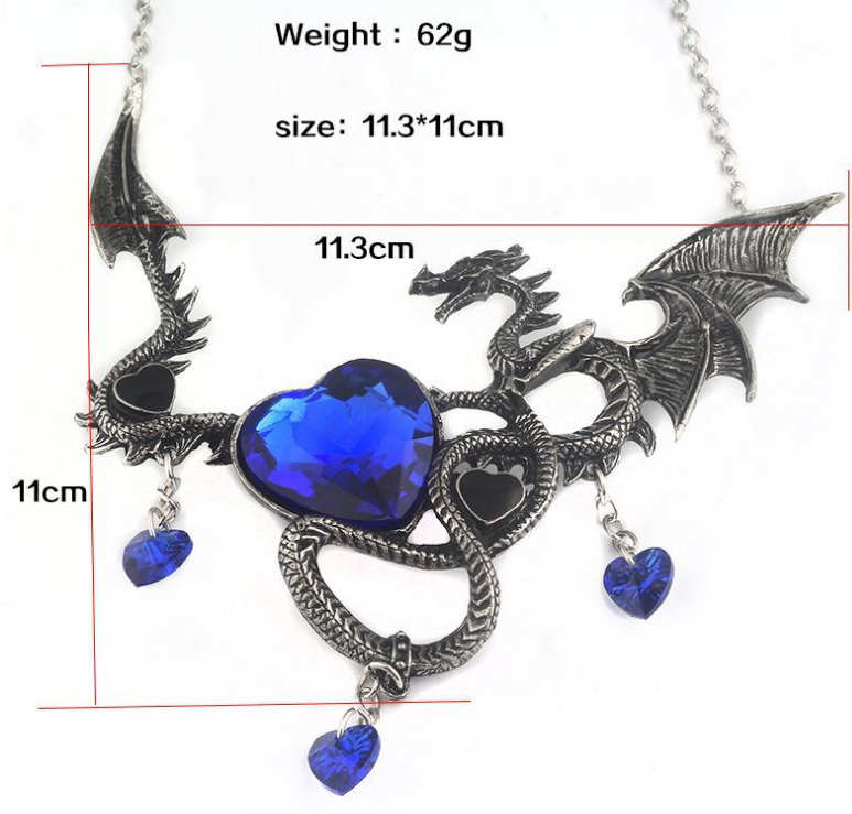 A Maramalive™ heart-shaped sapphire dragon necklace on a mannequin.