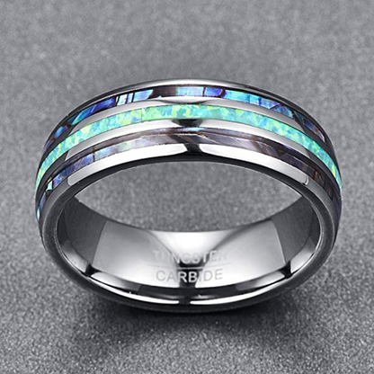 Nuncad 8mm Tungsten Caibide Wedding Ring Band Abalone Shell And Synthetic Opal For Men And Women