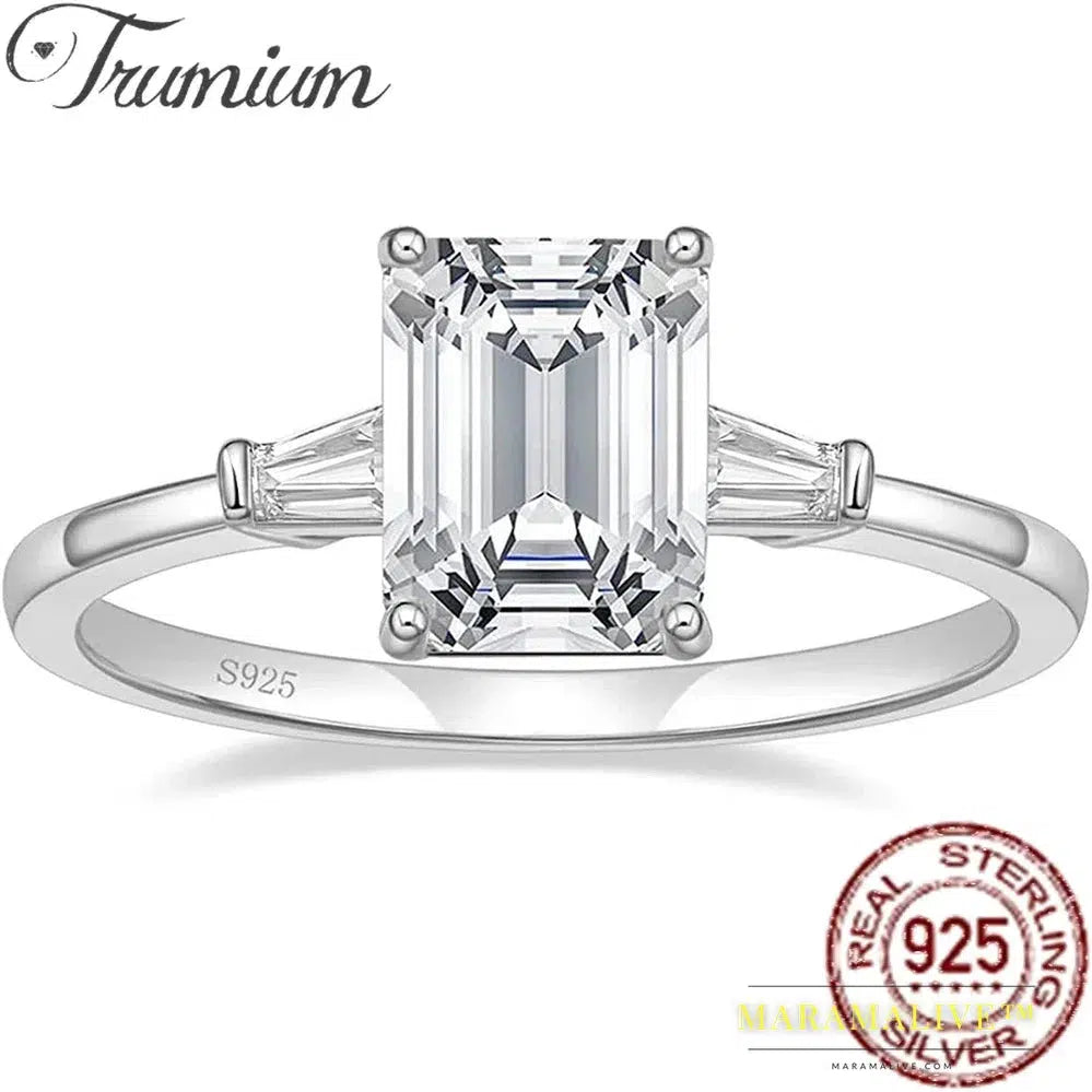 3CT 925 Sterling Silver Engagement Rings 3-Stone Emerald Cut Cubic Zirconia Wedding Promise Rings for Women Gft Jewelry