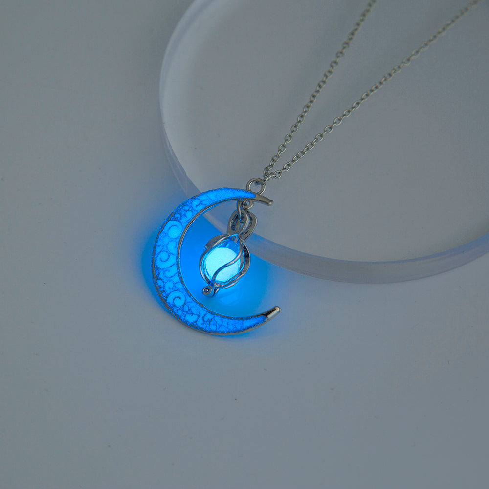 Maramalive™ presents The Halloween Multicoloured Moon Whirlwind Necklace, a glow in the dark crescent necklace.
