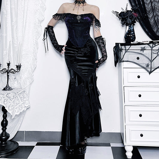 Sexy Hot Girl Dress Dark Goth Elegant Slim-fit Sheath Fishtail Skirt