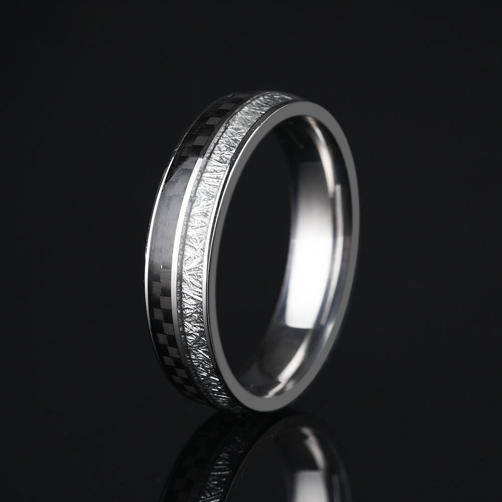 Stainless Steel Carbon Fiber Ice Foil Men's Ring