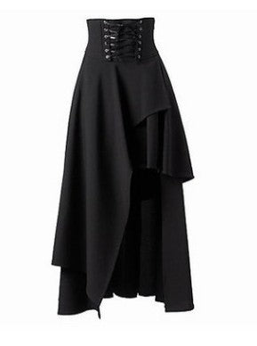 Be brave and gothic in this Gothic Lace Fastening High Waist Irregular Length Skirt by Maramalive™, perfect for a Halloween costume or gothic cosplay.