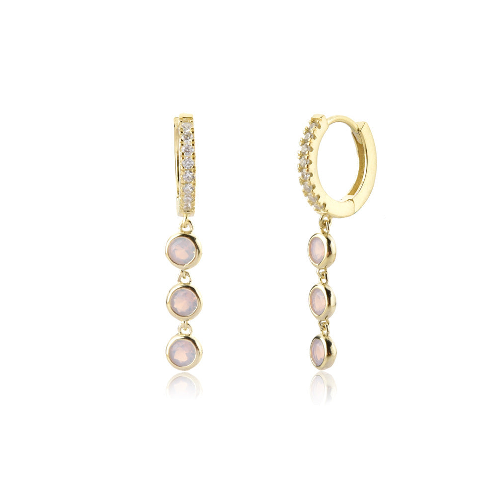 A pair of S925 Sterling Silver 3 Cobblestone Purple Opal earrings with pink stones, by Maramalive™.