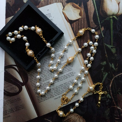 Retro Receptacle Benedict Cross Rosary Necklace